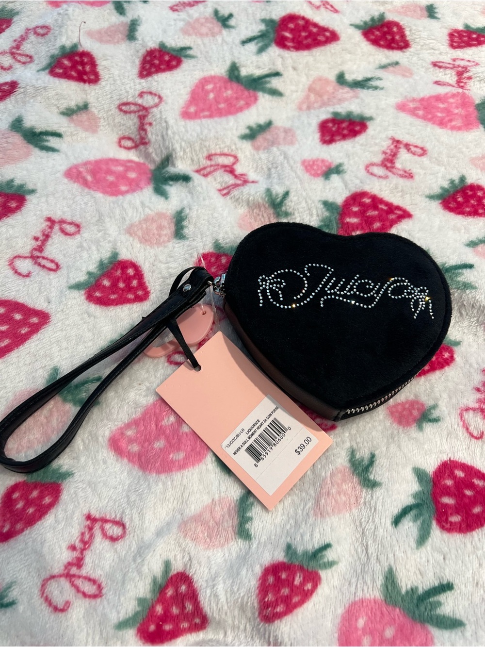 Juicy Couture black heart shaped coin purse